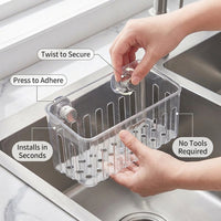 Bathroom Sink and Kitchen Organizer with Drain Rack, Rectangular Sponge Holder with Suction Cup for Homeowners