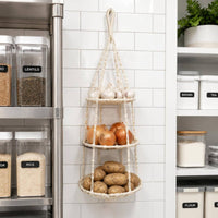 Three Tier Hanging Basket Decorative Cotton Rope Fruit Basket Large Capacity