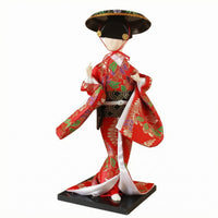 Geisha Doll Ornamental Headpiece Decorative Craft Ornament Wooden Base