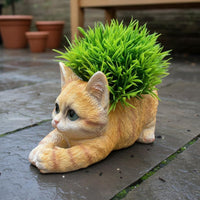 Kitten Flower Pot Decorative Ornament Cat Shaped Planter for Desktop, Gardeners