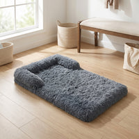 Three-Fold Pet Mat Padded Soft-Pile Dog Mat with Raised Edge Soft Foldable Pet Bed for Pets, Dogs, Indoor, Floor, Sofa