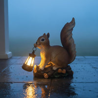 Squirrel Solar Lantern Statue Weather-Resistant for Patio
