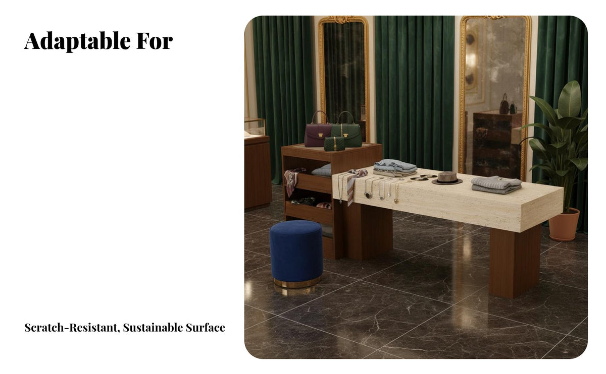 Spacious Countertop Clothing Shop Display Island Solid Load-Bearing Retail Island Counter Multi-Level Storage Merchandise Display Table Tempered Glass Top for Boutique Owners, Visual Merchandisers, Shop Managers, Boutiques, Accessory Shop S, Showrooms