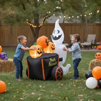 Ghost with Pumpkin Cart Lighted Ghost with Pumpkins in Cart Yard Decoration Waterproof Long-Lasting for Lawn, Garden