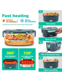 Multifunctional Car Electric Heating Lunch Box Large Capacity 12V/24V Plug-in Keep Warm EU Plug