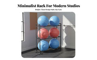 Mobile Fitness Ball Rack Space-Saving Exercise Ball Holder Sturdy Construction Multi-Tier Fitness Rack 360° Swivel Wheels