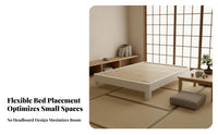 Headboard-Less Lowheight Bed Frame Minimalist Design Lowheight Slatted Frame Space-Saving Bedroom Furniture Japanese design for Apartment Dwellers, Students, Light Sleepers, Studio Flat, Guest Room