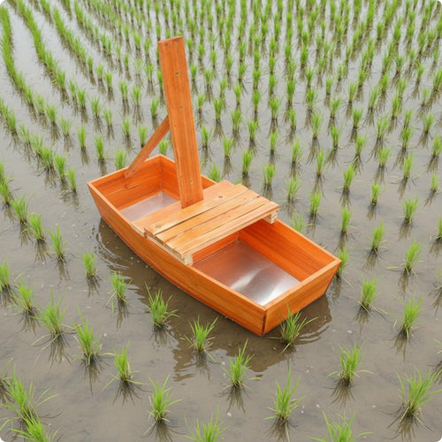 Rice Planting Boat Seat Umbrella Holder Wooden Transplanting Stool Pushable Paddy Field Seat Board for Farmers