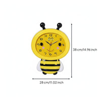 Cartoon Bee Clock Non-Ticking Kids Room Wall Clock Playful Design for Playroom