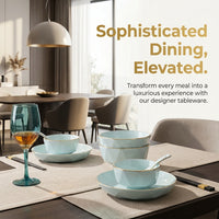 Minimalist Ceramic Dinnerware Set, Gold Trimmed