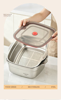 304 Stainless Steel Thickened Double-Layer Colander with Fine Holes for Kitchen Draining, Rice Washing, Fruit Basket
