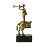 Figure on Marble Base Gold-Toned Sculpture with Marble Base Shiny Figure Statue Black Decorative Sculpture Compact