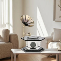Gramophone with Crystal Body Tabletop Gramophone Ornament Polished Desktop Decoration for Display Shelves, Reception Area