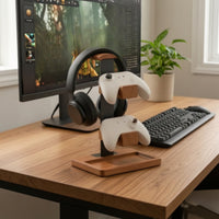 Headphone and Controller Stand Three-Function Headset and Controller Holder Space-Saving Organizer for Gaming Aficionados, Streamers, Office