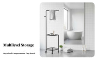 Mobile Design Wheeled Towel Valet with Hamper Space Saving Bathroom Organizer Rust-Proof Storage Trolley Multi-Functional for Homeowners, Families, Students, Laundry Room, Bedroom, Balcony