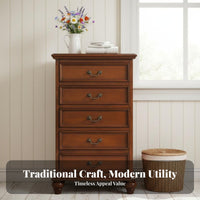 Distressed Finish 5-Drawer Storage Chest Vintage & design 5-Drawer upright Cabinet North North American Design vertical chest of drawers Large Capacity for Interior Decorators, homeowners, Adults, Bedroom, Hallway