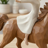 Girl Riding Horse Figurine Sculpted Surface Girl on Horse Figurine for Bedroom
