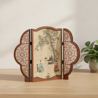 Traditional Chinese Desktop Decorative Screen Asian-Inspired Tabletop Folding Screen Oriental Panel Divider Miniature for Home Decorators, Collectors, Entryway, Bookshelf