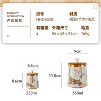 Nordic Light Luxury Spice Jar Set with Bamboo Lids and Rack, Ceramic, 3-Tier, Round, 3.1-4L