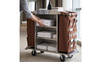 Waterproof Housekeeping Trolley with Bags Multi-Level Hotel Cart with Wheels Commercial Service Trolley with Shelves Organized for Cleaning Teams, Hotels, Resorts