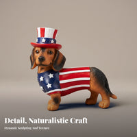 Patriotic Dog Figurine American Flag Dachshund Statue Red, White, and American Flag Dachshund for Garden, Tabletop