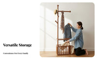 Floor-Standing Design Rolling Clothes Rack with Hamper Multi-Functional Rolling Garment Rack Portable Clothing Organizer Lockable Casters for Apartment Dwellers, Homeowners, Students, Bedroom, Dorm Room, Entryway