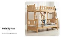 Solid Wood Bunk Bed Space-Saving Design Childrens Wooden Bed Guardrail Bedroom Furniture for Children, Kids, Small Areas, Dormitory, Apartment