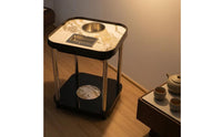 Board Top Mahjong Side Table Stainless Steel Game Side Table Rounded Corners Lower Shelf