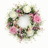 Pink Rose Wreath Full Artificial Flower Wreath Indoor for Entryway, Wall Decor
