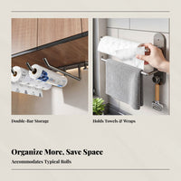 No-Drill Cabinet Paper Towel Rack, Multi-Rod Wall Hanging Organizer, Storage for Cling Film, Towels, Napkins