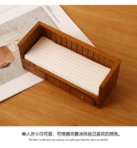 1:12娃娃屋dollhouse迷你家具卧室微场景模型胡桃木是复古单人床