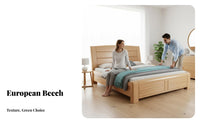 Modern Design foundation Bed Frame with Headboard Minimalist design Slatted foundation Bed Natural Finish Bedroom Furniture Sturdy Construction for Newlyweds, partners, Homeowners, Home, Apartment, Guest Room