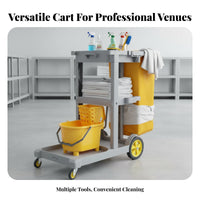 Heavy Duty Housekeeping Service Trolley with Bag Large Capacity Commercial Housekeeping Cart Maneuverable Wheels Commercial Janitor Cart Easy Maneuverability for Housekeepers, Janitors, Custodians, Hotels, Restaurants, Offices