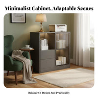 Glass Door Office Sideboard Multiple Compartments Filing Cabinet Adjustable Shelves Minimalist and Design for Reception Area