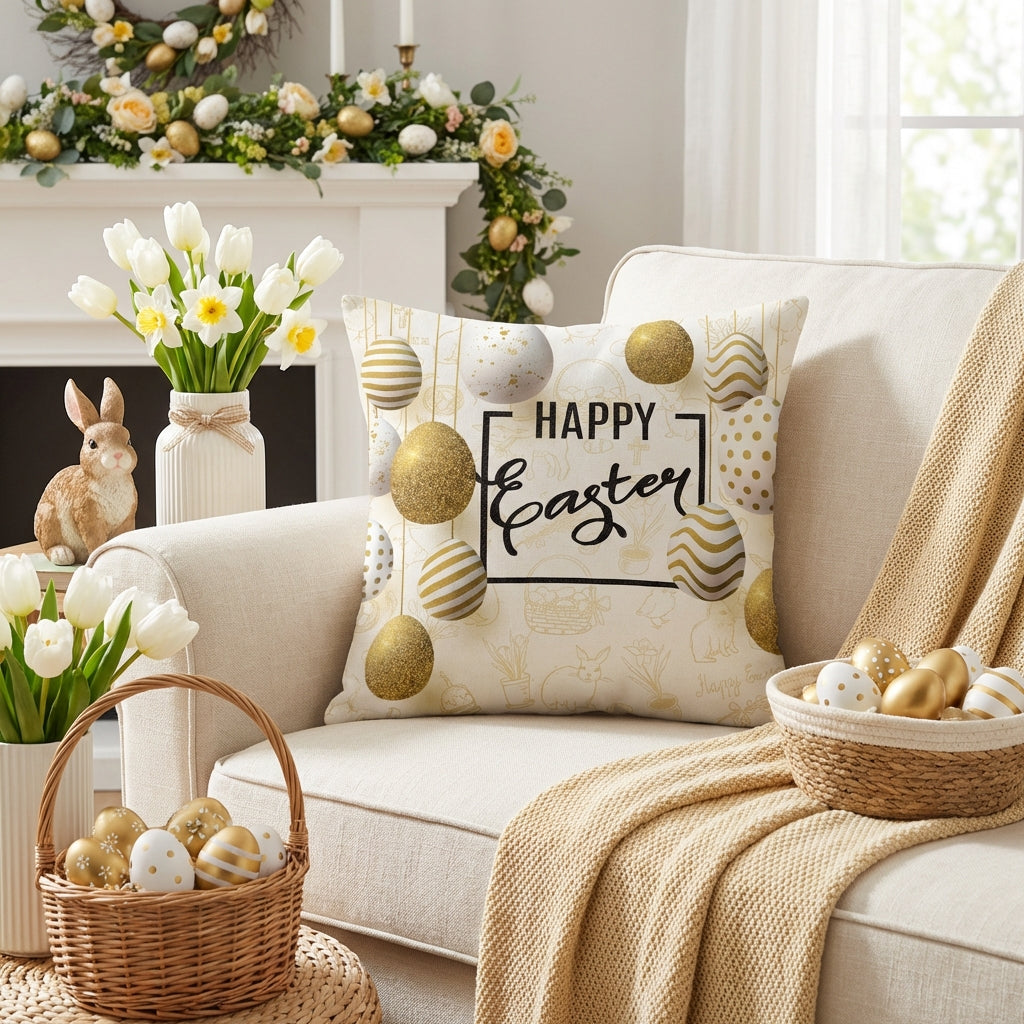 Easter Throw Pillow Cover Soft Decorative Throw Pillow Case Square Pillowcase 45 x 45 cm Seasonal Spring Decor for Bedroom Sofa Bed