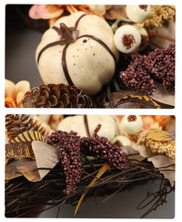 Thanksgiving Wreath with White Pumpkin and Maple Leaves for Front Door