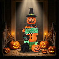 Outdoor Inflatable Pumpkin with Witch Hat Standing Display Brightly Colored Lawn Ornament Tall for Yard, Porch