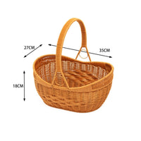 Basket with Handle Woven Rattan Basket Natural Long-Lasting for Picnic, Flower Arranging