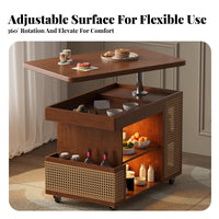 Adjustable C-Shaped End Table With Wheels Serving Trolley Mobile Design