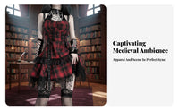 Red Black Plaid Mini Dress Vintage Inspired Goth Plaid Dress 3-Piece Set