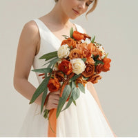 Faux Artificial Bridal Bouquet Lifelike Wedding Bouquet with Ribbons Lightweight Flowers Long-Lasting for Bridesmaids