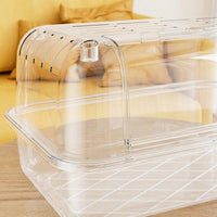 Acrylic Hamster Cage with Wood Accents, Single Level Transparent Indoor Pet Cage, 8cm Deep Base for Syrian Hamsters, Modern Oval Viewing Space