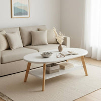 Two-Tier Wooden Tea Table Rounded Corners Mid-Period Modern Coffee Table Heavy Duty Living Room Furniture for Reception Area