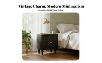 Vintage Bedside Storage Cabinet Distressed Finish Bedside Nightstand Space Saving Retro Solid Wood End Table for Homeowners, Bedroom, Entryway, Office
