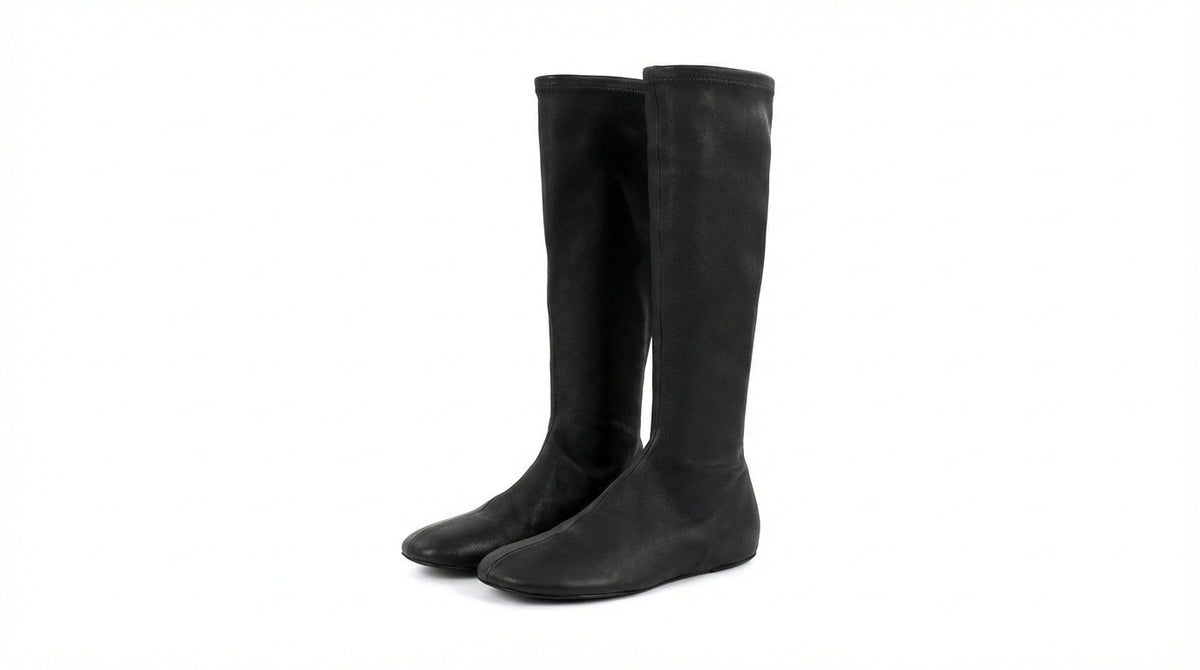 Flat Knee-High Boots Retro Design Square Toe Pull-on Boots Elastic women's Footwear for Adults, Casual Outings, Travel, Parties