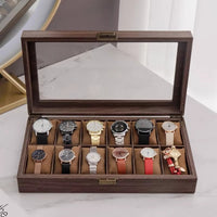 Retro Wood Grain Watch Storage Box with Lid, Multi-Size Display Case