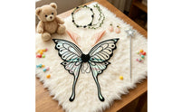 4 Pieces Butterfly Wing Set Glitter Angel Wing Ears Flower Crown Matching rod Children's Dress up for Party