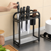 Stainless Steel Cutting Board & Knife Rack, Holds 4-5 Pieces, With Scissors Hook, Countertop Placement