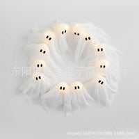 跨境TK热销Lit Ghosts Wreath万圣节点亮幽灵花环前门布置挂件