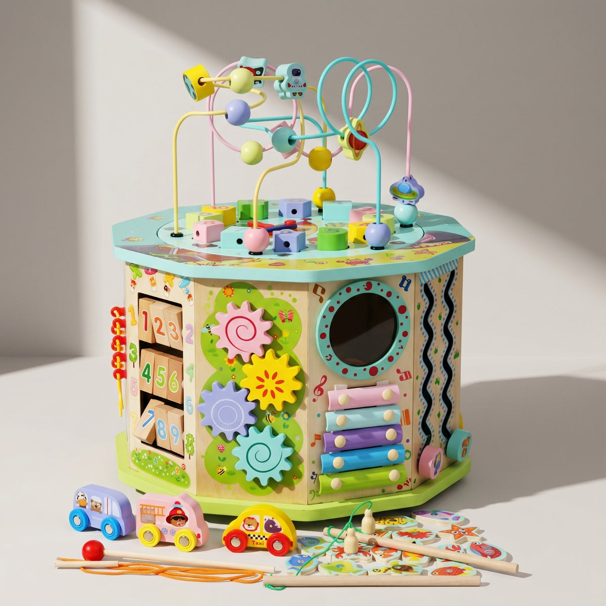 Multifunction Activity Cube with Bead Maze Multipurpose Wooden Activity Cube Developmental Educational Toy Compact for Classroom